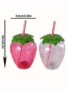1入超可愛草莓造型帶蓋吸管杯 - 可愛便攜式牛奶茶水果杯，適合派對和外出飲用 - 彩色 - 查看 9