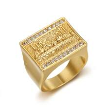 1 pieza Nuevo anillo de acero de titanio HIPHOP chapado en oro con famosa pintura mundial para hombre, joyería de acero inoxidable - Accesorios de acero inoxidable - Ver 3