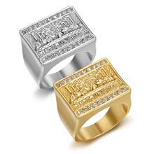1 pieza Nuevo anillo de acero de titanio HIPHOP chapado en oro con famosa pintura mundial para hombre, joyería de acero inoxidable - Accesorios de acero inoxidable - Ver 2