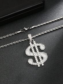 1pc New European And American Fashion Exaggerated Dollar Sign Pendant Necklace For Men, Hip-Hop Personalized Long Stainless Steel Sweater Chain Jewelry, Atmospheric Diamond-Set Gold Money Pendant, Birthday Jewelry, Family And Holiday Gift, Daily Wear For Men - Multicolor - View 7