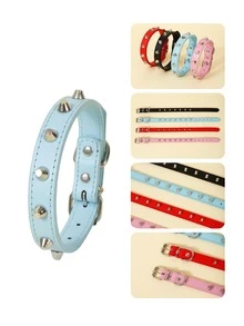 1入組寵物項圈配件，朋克風格尖頭和蘑菇鉚釘項圈，尺寸可調節，不會勒喉，配有鏈條接口，防丟失項圈，適用於小型至大型貓狗 - 淺藍色 - 查看 2