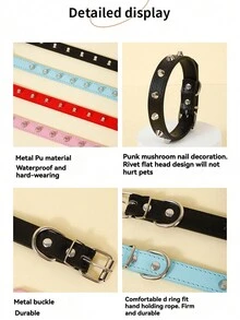 1入組寵物項圈配件，朋克風格尖頭和蘑菇鉚釘項圈，尺寸可調節，不會勒喉，配有鏈條接口，防丟失項圈，適用於小型至大型貓狗 - 淺藍色 - 查看 5