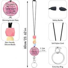 1 Bộ dây buộc trích dẫn truyền cảm hứng, bao gồm móc khóa và móc khóa huy hiệu ID, dây silicon đính cườm có thể tháo rời, món quà lý tưởng cho nữ giáo viên y tá, hộp đựng huy hiệu dọc có dây buộc cổ cho thẻ ID (Hồng) - Màu Hồng Tươi - Xem 2