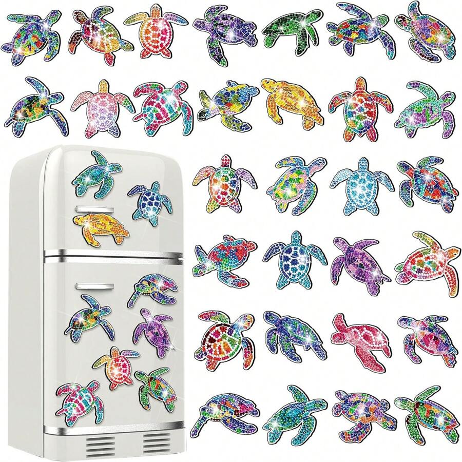 30pcs Colorful Sea Turtle Diamond Painting Magnets Refrigerator Magnet Diamond Art Fridge Stickers DIY Home Decor Cabinet Refrigerator Diamond Kits For Adults