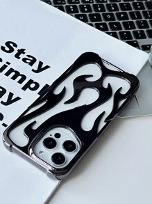 时尚新款电镀镂空透气火焰图案全覆盖防摔手机壳保护套适用于 16、17/17 Pro/17 Pro Max 系列 - 黑色 - 查看 2