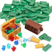 2/3 buc comori aur argint lingouri bijuterii blocuri de construcție accesorii set de monede de jucărie, bancnote contrafăcute de dolari DIY set de construcție miniaturi de monede, cutie de bijuterii cu pietre prețioase cu diamante blocuri de construcție, cristale de lingouri bancnote de dolari monede contrafăcute blocuri de construcție jucării educaționale pentru copii adolescenți și adulți jucării pentru copii seturi de monede pietre prețioase (număr de accesorii culoare aleatorie)