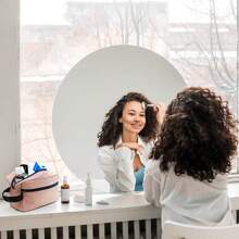 1pc Custom Logo  Travel Toiletry Bag For Women And Men, Water-Resistant Shaving Bag For Toiletries Accessories, Foldable Storage Bags With Divider And Handle For Cosmetics Brushes Tools - Pink - View 2