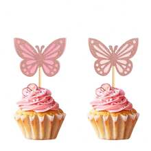12pcs Purple Pink Double-Decker 3D Butterfly Flag Topper Birthday Party Decoration Flag - Multicolor - View 6