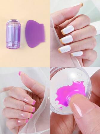 2 יחידות סגול מניקור סיליקון חותמת אמנות ציפורניים צרפתית סט מגרד, מגרדת שקופה ציור סיליקון ציור כלי העברת הדפסה