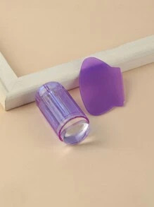 2入組紫色美甲矽膠法式指甲藝術印章和刮刀套裝，透明刮刀矽膠印花印刷轉印工具 - 紫色 - 查看 3