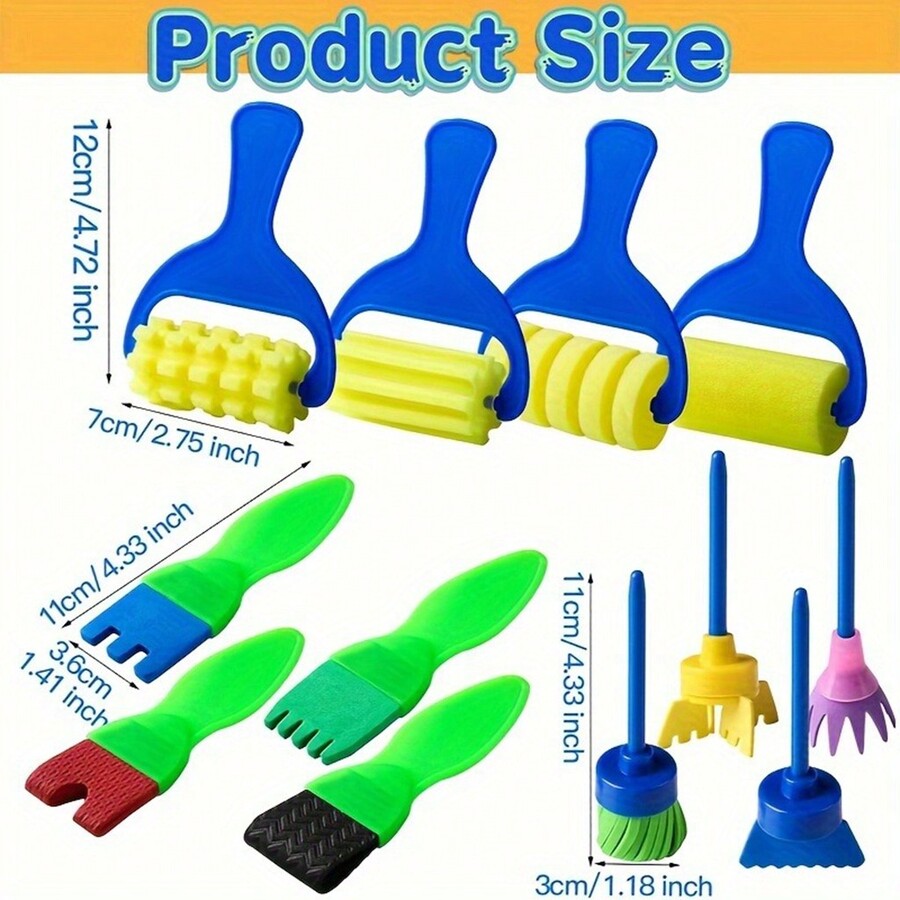 12pcs Paint Brush Set With Foam Roller Sponge Art And Craft Kit