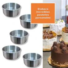 5 Moldes Redondos Para Pastel 10 Cm de Diametro y 5 Cm Alto - Plateado - Ver 4