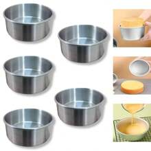 5 Moldes Redondos Para Pastel 10 Cm de Diametro y 5 Cm Alto - Plateado - Ver 1