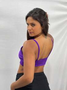 Women's Cropped Top Carioca Suplex Thin Strap Strap Various Colors Double Lined Without Pads Comfortable Reinforced Stitching - Màu tím - Xem 3