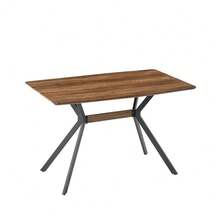 Modern Minimalist Style Dining Table MDF Wooden Top Black Metal Shelf Metal Heat Transfer Legs Leveling Feet For Dining Room Kitchen Office Table - Quả óc chó + đen - Xem 10