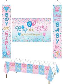 Tovaglia in plastica per annuncio del sesso del bebè (maschio o femmina), telo di sfondo, striscione, decorazione da parete, forniture per festa a tema blu o rosa per gender reveal, decorazioni per festa di nascità e regali per famiglia - Multicolore - Visualizzare 11