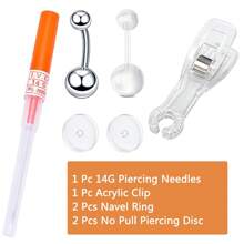 6Pcs/Sets Belly Button Piercing Kit,Piercing Needle Navel Piercing Kit Belly Button Ring 14 Gauge Piercing Needle - Orange - View 12