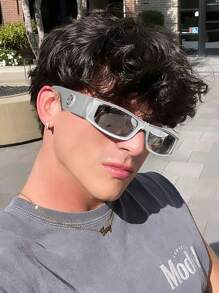 1/2 件男士亚克力 Y2K 小矩形街头时尚眼镜适合度假外出和拍照装扮，适合夏季海滩度假、户外、旅行 - 彩色 - 查看 11