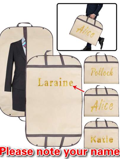 1pc Customized Portable Dustproof Clothing Covers Personalized 4 Fonts Pattern Nonwovens Waterproof Clothes Dust Cover Tote Bags Custom Name Pattern Clothes Dust Case Dress Protector Garment Bags Outdoors Close Organizer Dress Cover Suit Coat Storage Bag Garment Bags Wardrobe Hanging Garment Protector Cover Bag