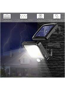 Lámpara Solar Recargable Luz Solar Exterior Jardin 100 Led Luces de inundación solares ,Kits de luces colgantes de seguridad para el porche de la glorieta del cobertizo interior del hogar, con panel solar ajustable,sensor de movimiento,resistente al agua - Negro - Ver 2