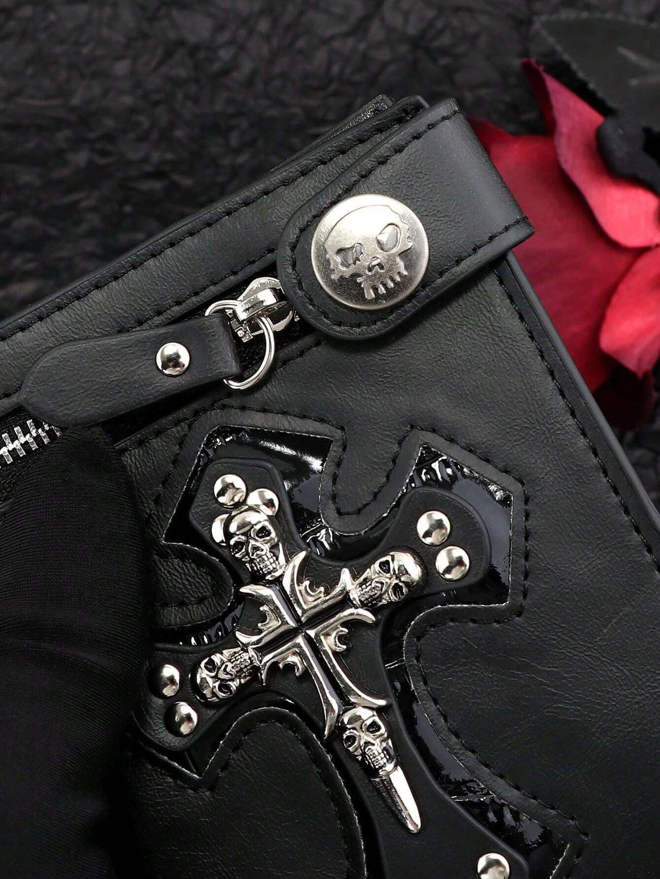 1pc New Retro Men Wallet Short Fashionable Wallet PUNK Black Skull