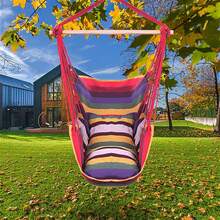 Hammock Chair Macrame Swing,Distinctive Cotton Canvas Hanging Rope Chair With Pillows For Indoor And Outdoor Use - 彩色 - 查看 6