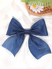 1 件女童粉白色蝴蝶结发夹，带珍珠边缘的优雅蕾丝蝴蝶结发夹，女童节日婚礼派对日常带尾巴的鳄鱼夹，儿童发饰（产品不含卡片）