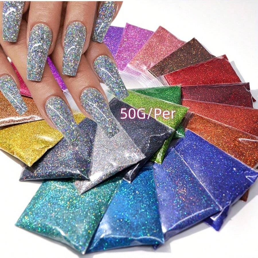 50G/Per Holographic Fine Glitter Powder Nail Glitter Resin Shiny DIY Jewelry Earrings Crafts Glitter For Epoxy Resin - Multicolor - View 1
