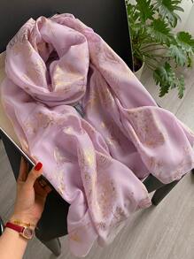 1pc Elegant Floral Foil Print Linen Scarf For Women, Summer Sunscreen Beach Shawl Accessory - Multicolor - View 9