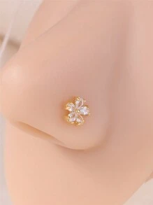 KARYOKO 1 件女士花朵鼻钉环女孩可爱独特白色 CZ 金色银色 L 形弯鼻孔螺丝鼻穿孔首饰派对礼物 20G - L Shaped Pin - 查看 1