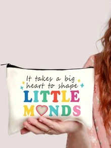 1入組字母帆布手提包、文具袋、鉛筆盒、手拿包、禮物袋，適用於母親、女兒、好友、老師、畢業生、上學必備品、教師節禮物和假日必需品 - 彩色 - 查看 2