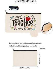 1入組字母帆布手提包、文具袋、鉛筆盒、手拿包、禮物袋，適用於母親、女兒、好友、老師、畢業生、上學必備品、教師節禮物和假日必需品 - 彩色 - 查看 9