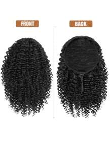 Extensión de cola de caballo corta rizada y áspera, de 14 pulgadas de longitud con cordón natural y dos clips, sintética para mujeres afro - Negro - Ver 5