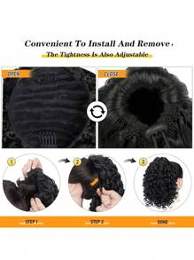 Extensión de cola de caballo corta rizada y áspera, de 14 pulgadas de longitud con cordón natural y dos clips, sintética para mujeres afro - Negro - Ver 6