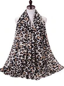 1pc Women's Animal Print Chiffon Long Turban Headscarf - Multicolor - View 12