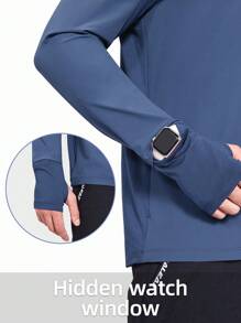 baleaf Áo chạy bộ tay dài cho nam, nhanh khô, chống nắng UPF 50+, áo chui đầu kéo khóa kéo một phần tư, tập luyện thể thao Hking - Màu xanh hải quân - Xem 3