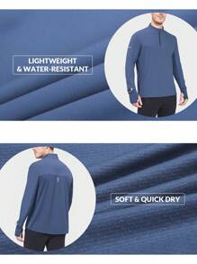 baleaf Áo chạy bộ tay dài cho nam, nhanh khô, chống nắng UPF 50+, áo chui đầu kéo khóa kéo một phần tư, tập luyện thể thao Hking - Màu xanh hải quân - Xem 2
