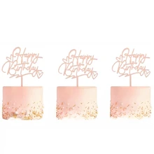 1 件/3 件/6 件，生日快乐双心亚克力蛋糕卡插件，生日蛋糕装饰，甜点桌装扮用品，蛋糕装饰用品，烘焙装饰用品，生日派对装饰用品，圣诞节 - 金色 - 查看 13
