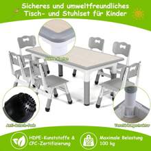 Children's Table With 6 Chairs, Height-Adjustable Children's Table And Chair Set, Children's Table And Chair Set For Kindergarten And Children's Room, Plastic Children's Furniture, Seating Group For Boys And Girls Aged 2 And Up - Grey - View 5