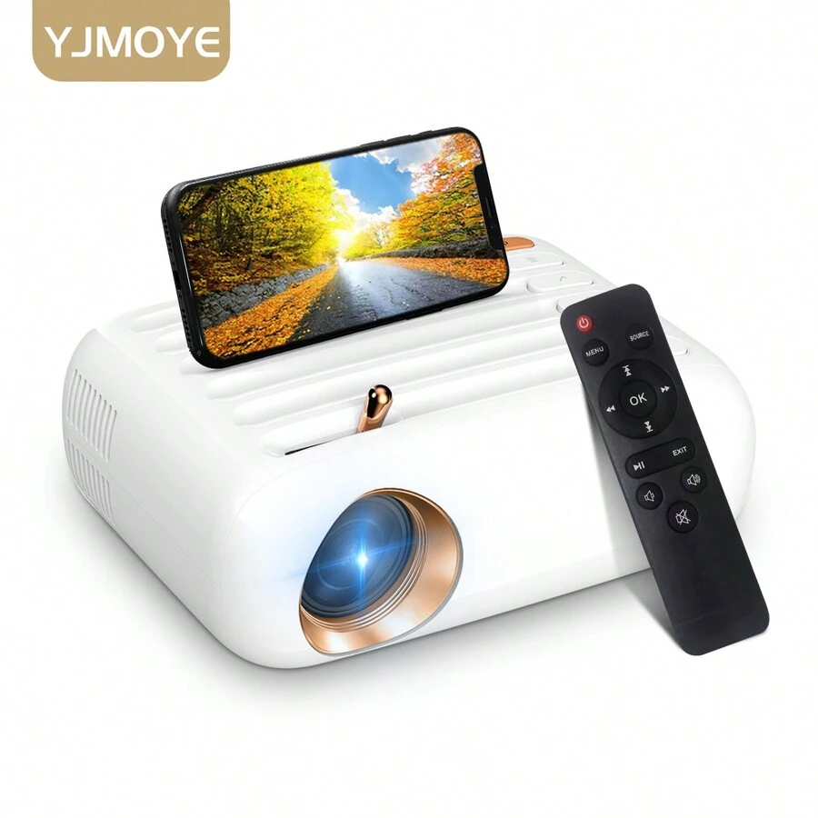 YJMOYE Mini Projector With WiFi 1080P Home Theater Movie Projector Portable Outdoor Video Projector Compatible With IOS/Android Phone/Tablet/Laptop/PC/TV Stick/Box/USB Drive/DVD/Game Console - White - View 1