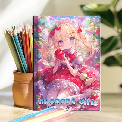 1本色彩鲜艳的动漫女孩主题涂色书，适合学生，升级版，纸张更厚，节日和生日派对礼物，高品质（8.26英寸 x 11.69英寸 - 25页），返校季、母亲节、送给妈妈的礼物