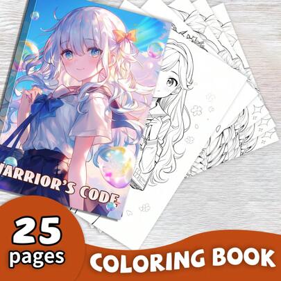 1本色彩鲜艳的动漫女孩主题涂色书，适合学生，升级版，纸张更厚，节日和生日派对礼物，高品质（8.26英寸 x 11.69英寸 - 25页），返校季、母亲节、送给妈妈的礼物