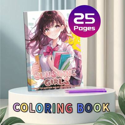 1 Piece Vibrant Anime Girl Themed Coloring Book, Suitable For Students, Upgraded Version, Thicker Paper, Holiday And Birthday Party Gift, High Quality (8.26 Inches X 11.69 Inches - 25 Pages), Back To School, Mother's Day, Gift For Mom