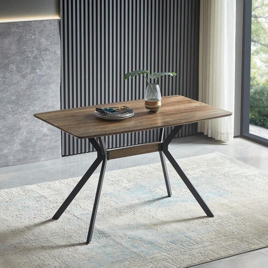 Modern Minimalist Style Dining Table MDF Wooden Top Black Metal Shelf Metal Heat Transfer Legs Leveling Feet For Dining Room Kitchen Office Table - Quả óc chó + đen - Xem 1