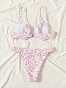 Damski letni plażowy zestaw bikini w drobne kwiatowe wzory