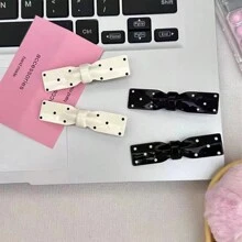 2入組時尚金屬圓點蝴蝶結髮夾，韓式髮飾，女性用髮夾和鱷魚夾 - 彩色 - 查看 2