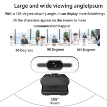 Webcam USB 2K HD có đèn để phát video, trực tiếp, hội nghị, lớp học trực tuyến - trắng - Xem 5