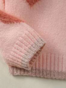 Girls' Valentine's Heart Pattern Long Sleeve Knit Pullover Sweater - Pink - View 4