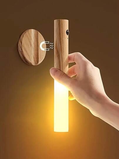 1pc Motion Sensor Night Light, Magnetic Wall Lamp, USB Rechargeable LED Stick-On Light, Wireless Stairway, Indoor Wooden Wall Light, Wardrobe, Hallway Stairs