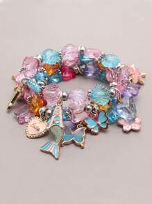 1pc Colorful Cartoon Mermaid, Butterfly, Shell Pendant Bracelet, Casual Beachy Style, Suitable For Girls, Beach Vacation (Actual Item May Have Minor Differences From The Picture, Please Refer To The Actual Product)